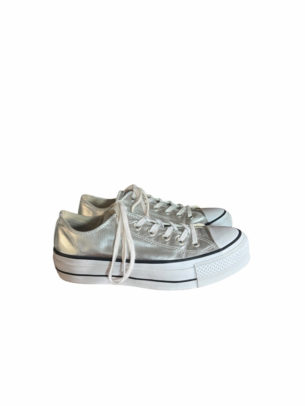 Converse Chuck Taylor All Star Lift Platform Metallic Silver Sneakers Low Top